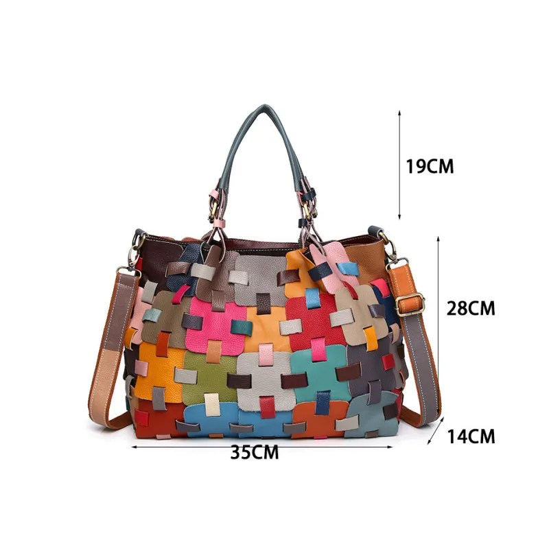 UKF Vintage Ladies Casual Colorful Patchwork Design Handbag Random Stitching Shoulder Bags For Women Tote Bag сумка женская