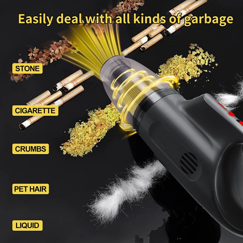 Hand Vacuuming Cordless Rechargeable-10K PA Strong Suction Car Vacuum Cordless Rechargeable Black US Plug