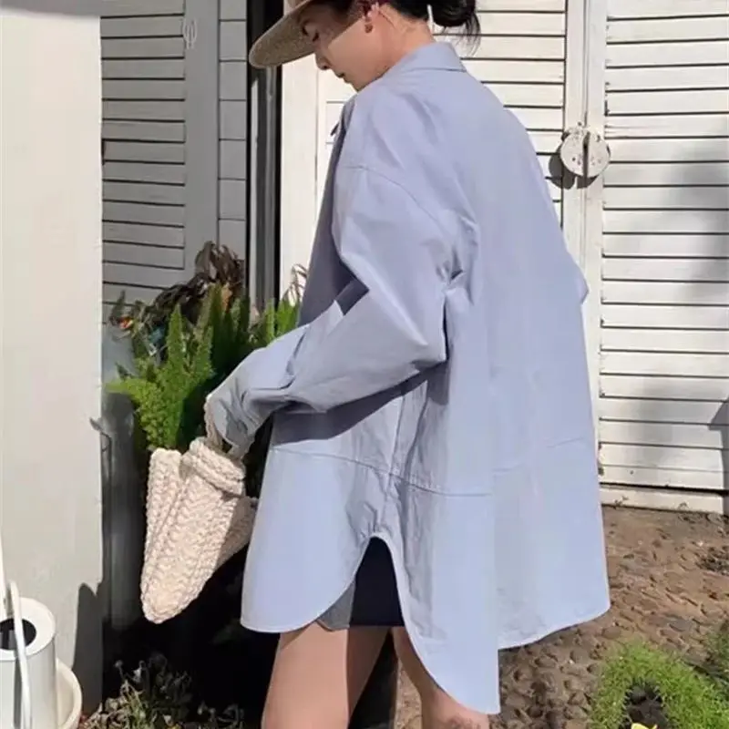 French Blue Long Sleeved Sun Protection Shirt Jacket for Women 2024 Spring and Autumn New Versatile Small and Loose Fitting top