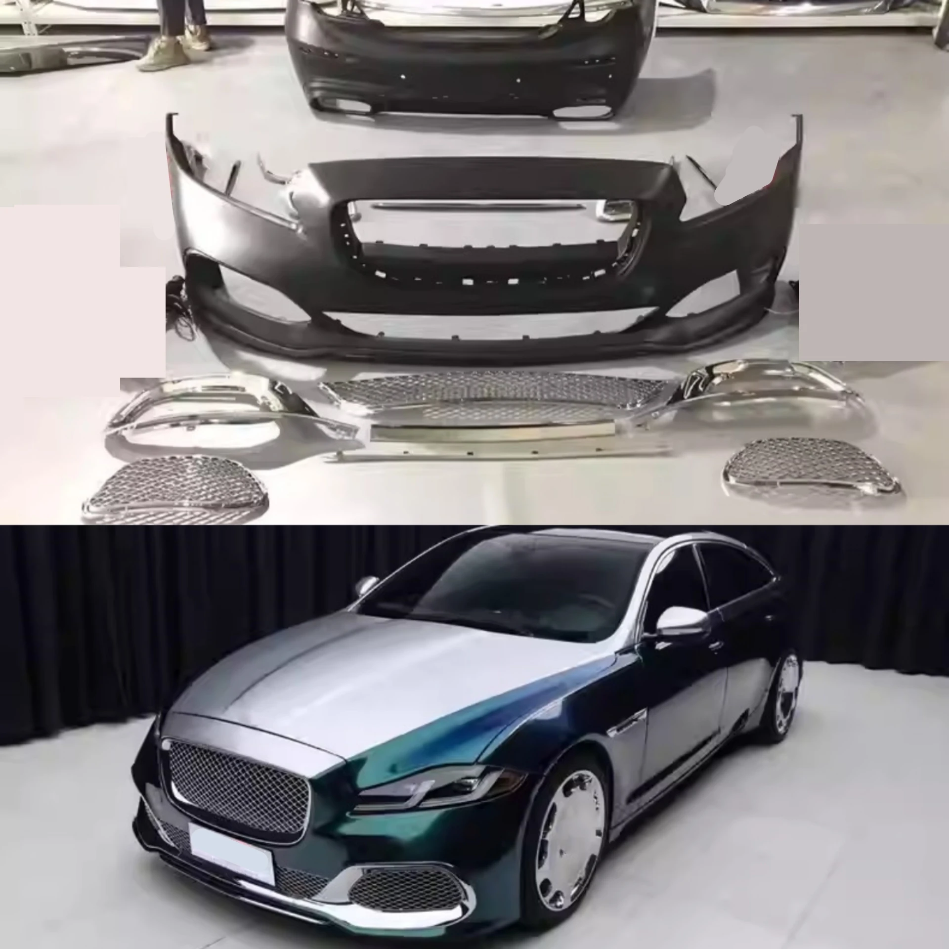 طقم هيكل السيارة لسيارة جاكوار XJ XJL 2010-2019 تعديل نمط جديد المصد الأمامي الخلفي إطار مصباح الضباب ذو الشبكة السفلية