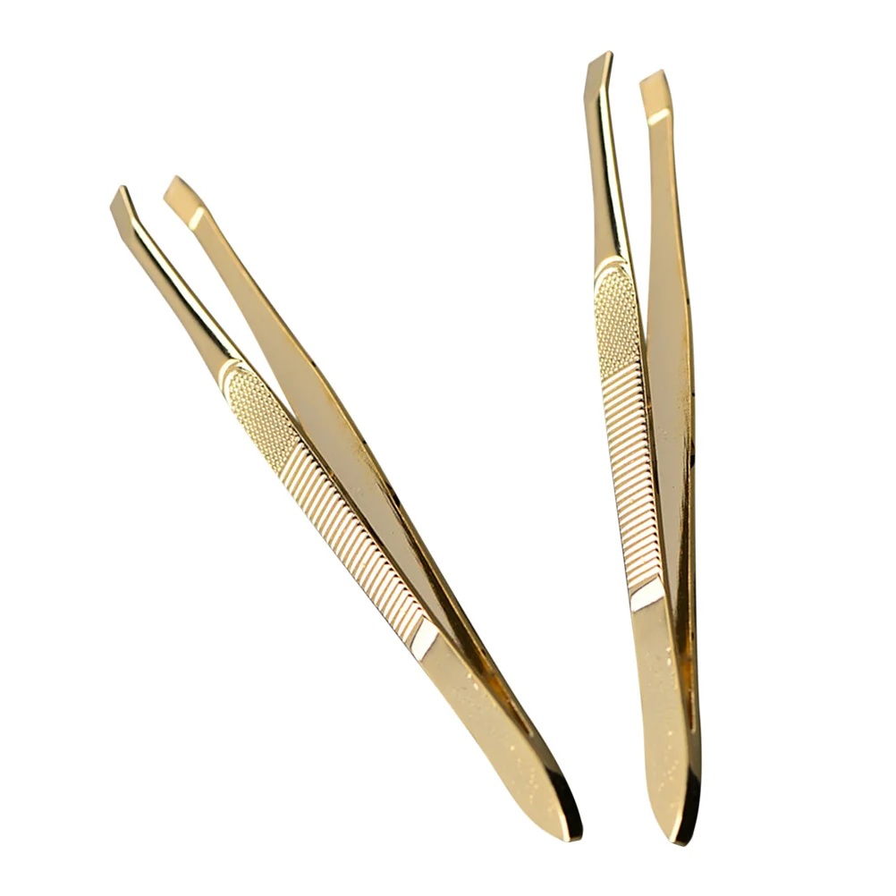 

2Pcs Elegant Gold Plated Eyebrow Tweezers Stainless Steel Fine Tip Trimmer for Women Facial Hair Removal Tool Lash Tweezer Set