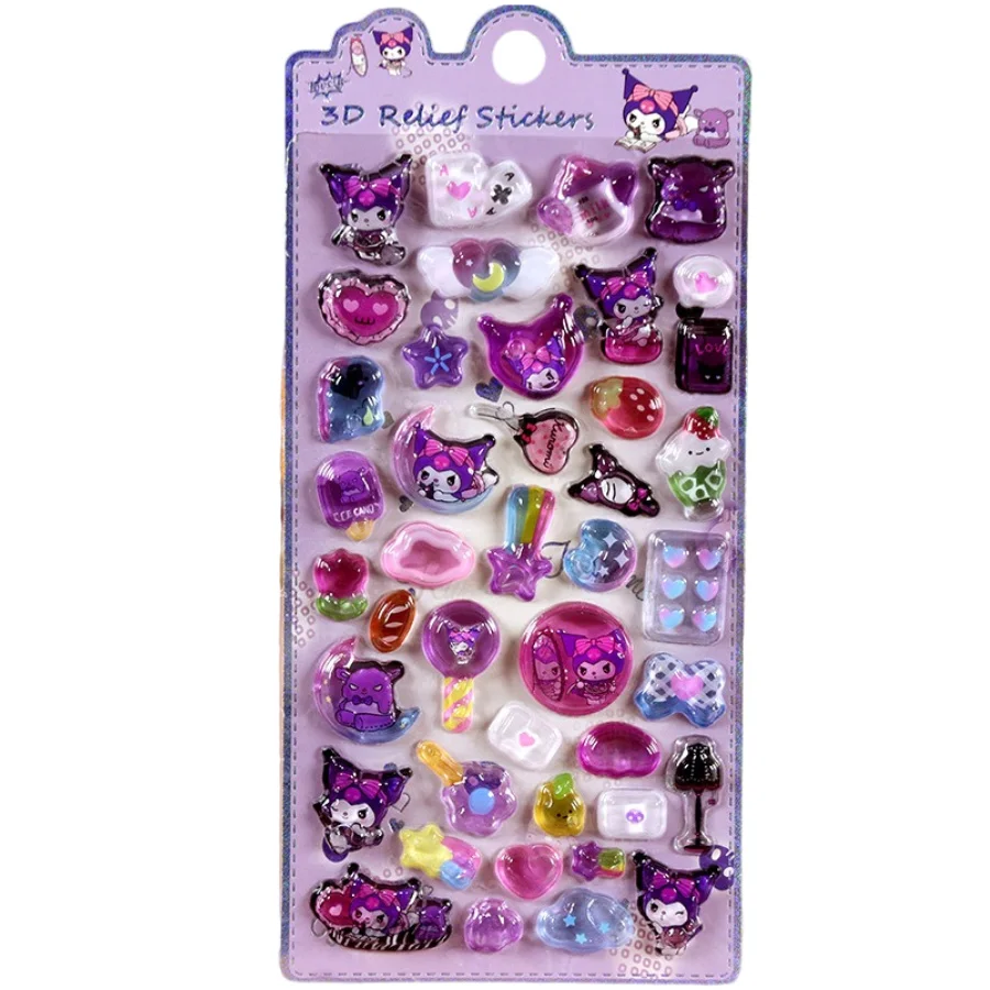 도매 1/8개 3D 입체 스티커 산리오 헬로키티 쿠로미 귀여운 만화 크리스탈 스티커 수제 DIY 핸드 데칼 선물