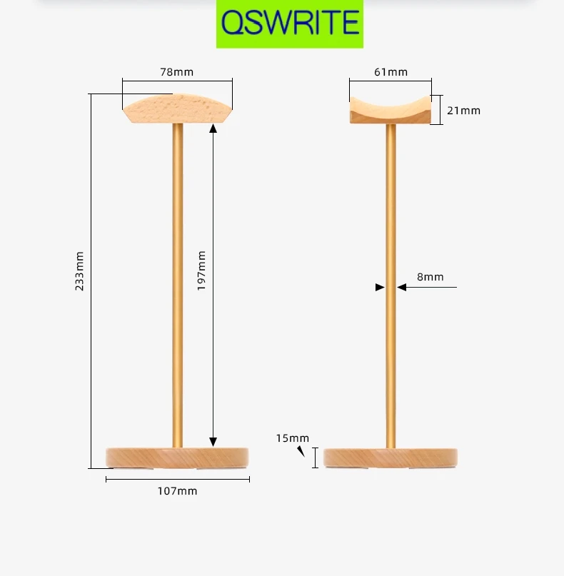 Suporte minimalista de madeira sólida, haste de metal de faia, gancho de mesa, suporte de armazenamento de fone de ouvido, suporte curvo, serve para fones de ouvido