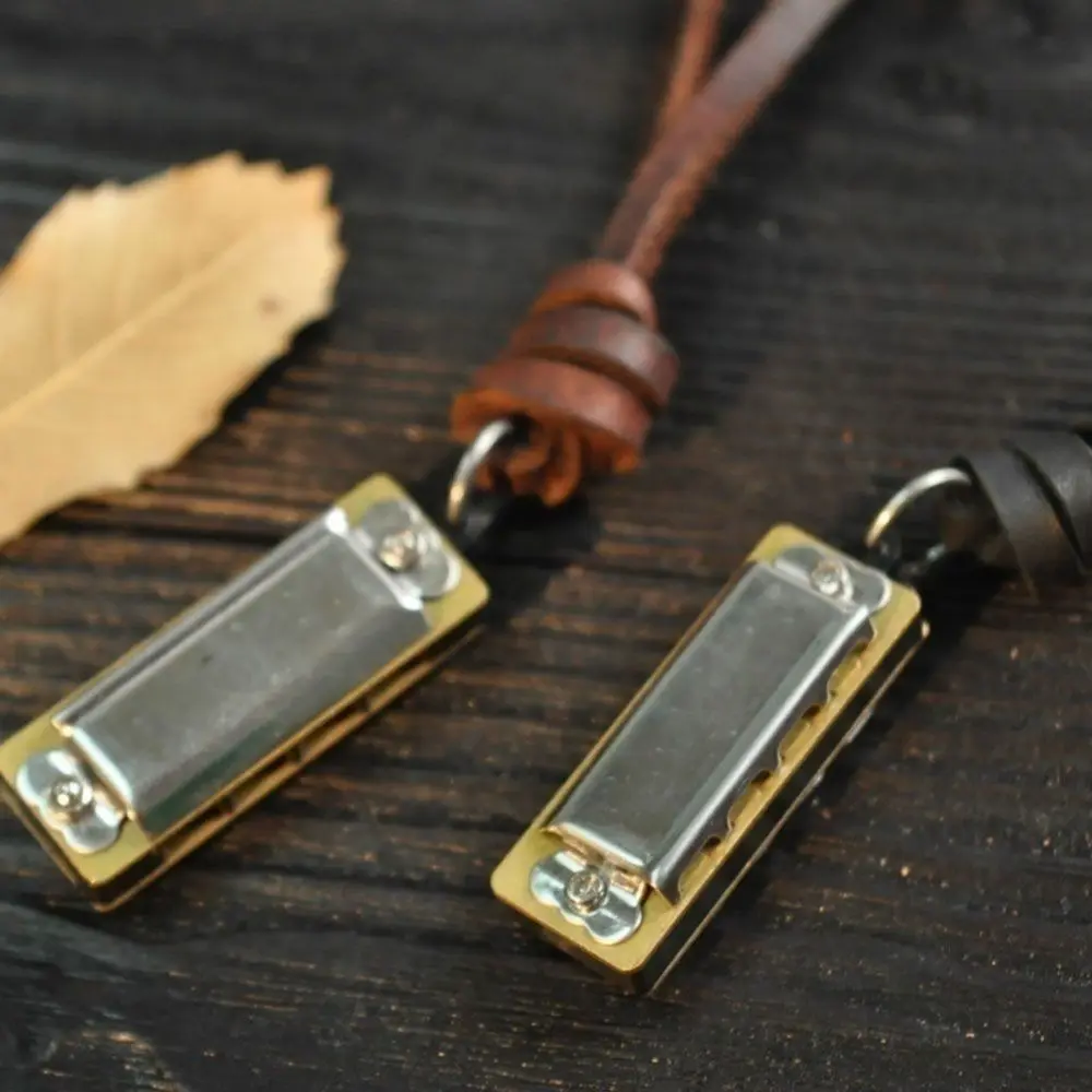 Lovers Mini Retro Harmonica Necklace Leather Pendant