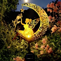 Solar Garden Statues Outdoor Decor Fairy Moon Figurine Light Stake Ornament for Patio, Lawn, Yard, Pathway gift for Mom Grandma