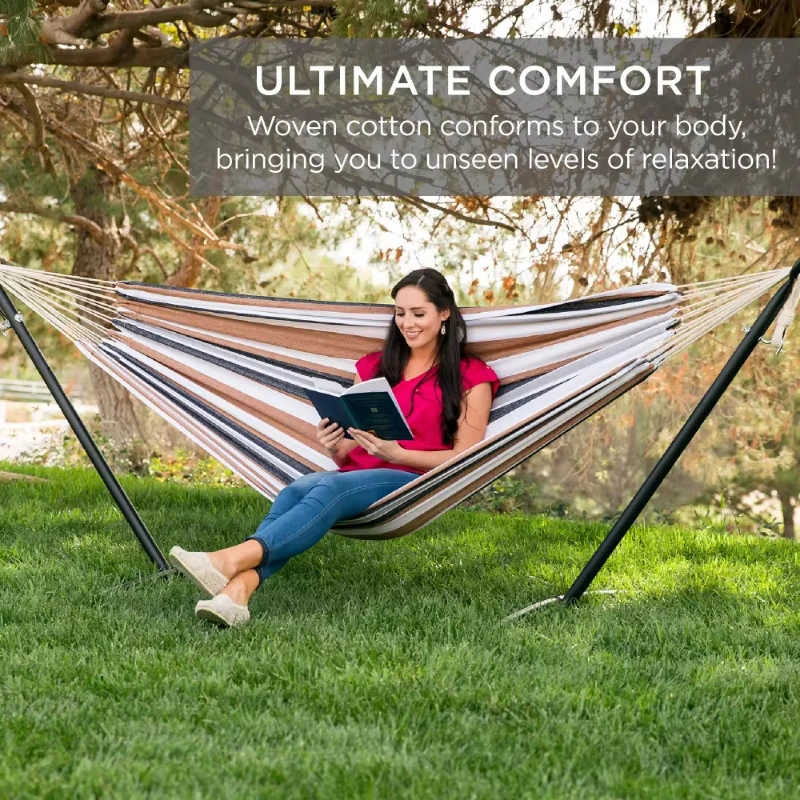 SUGIFT 450lb Garden Yard Outdoor Double Hammocks with Steel Stand and Portable Carrying Bag