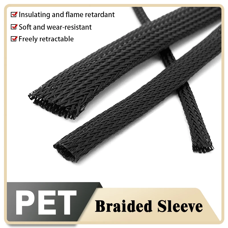 PET Black High Stretch Braided Mesh Tube 2-100mm Dustproof Wire Protector For Desktop PC RGB Fan Lighting Cable Organizer Cover