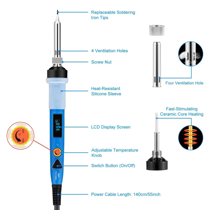 Imagem -05 - Digital Ferro de Solda Kit Profissional 80w Ajustável Temperatur Ferramentas de Solda Estação Pistola de Calor Lápis Ferramenta de Reparo 220v