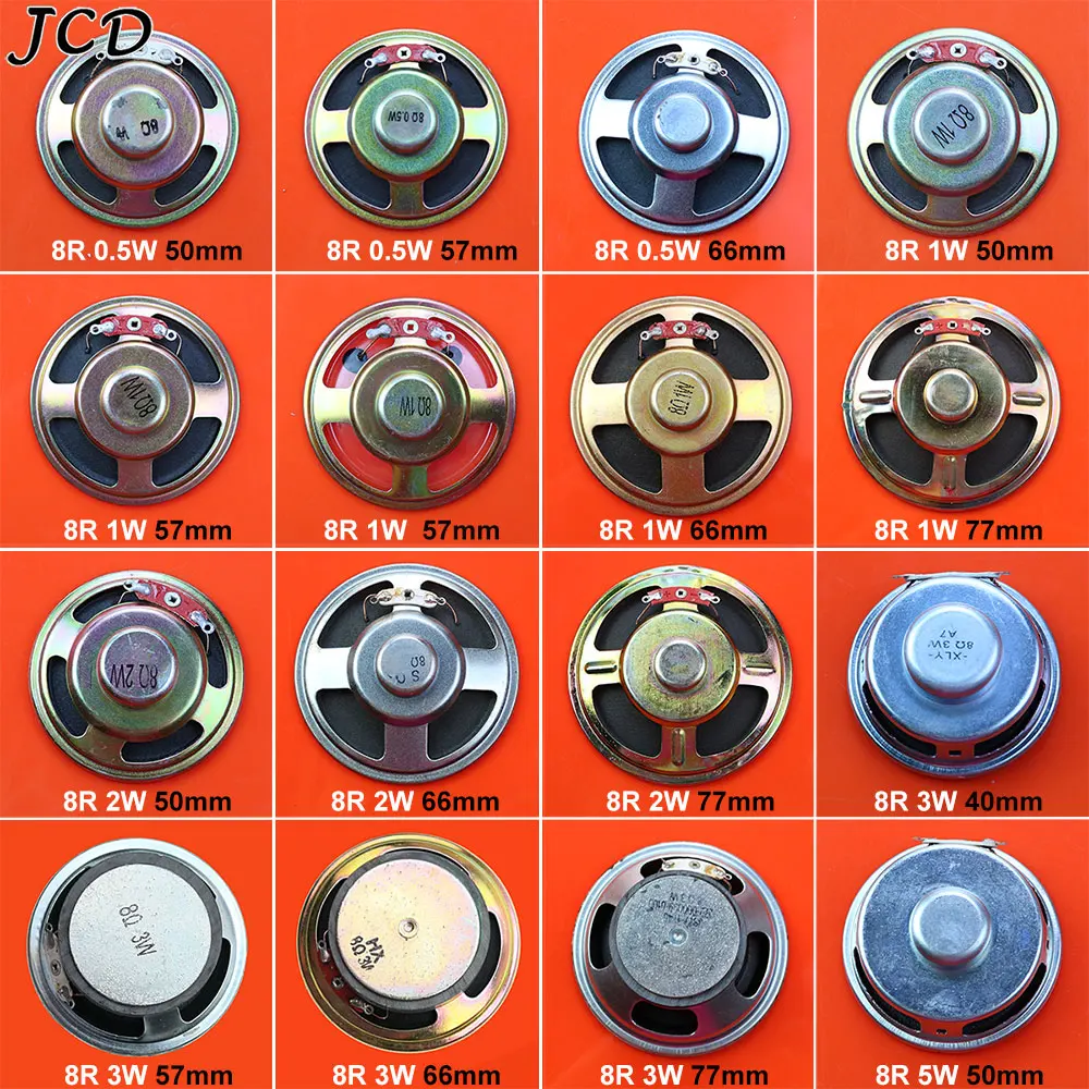 JCD 1Piece 8 ohm 8R 0.5W 1W 2W 3W 5W 0.5 1 2 3 5 watt LoudSpeaker  Diameter 50mm 57mm 66mm 77mm Speaker