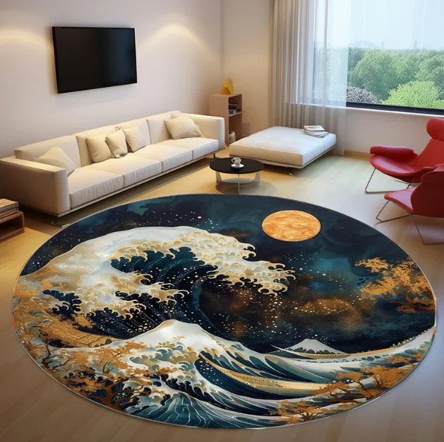 

Ковер с узором морских волн, Ковер с лунным кругом, Круглый ковер для спальни, Большой круглый ковер, Ковер золотого цвета, Круглый ковер для прихожей, Комфортный ковер, Игровые ковры
