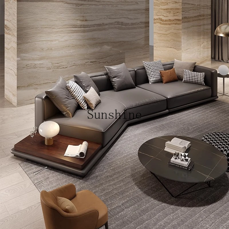 

Italian minimalist Nordic living room size apartment leather sofa with side table simple and modern