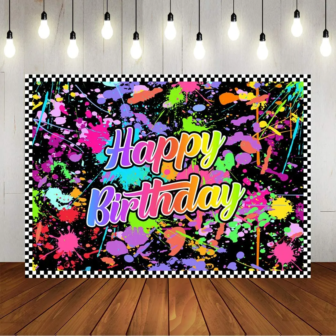 

Glow In The Dark Photography Backdrop Colorful Graffiti Splash Paint Party Background Happy Birthday Theme Black Light Party