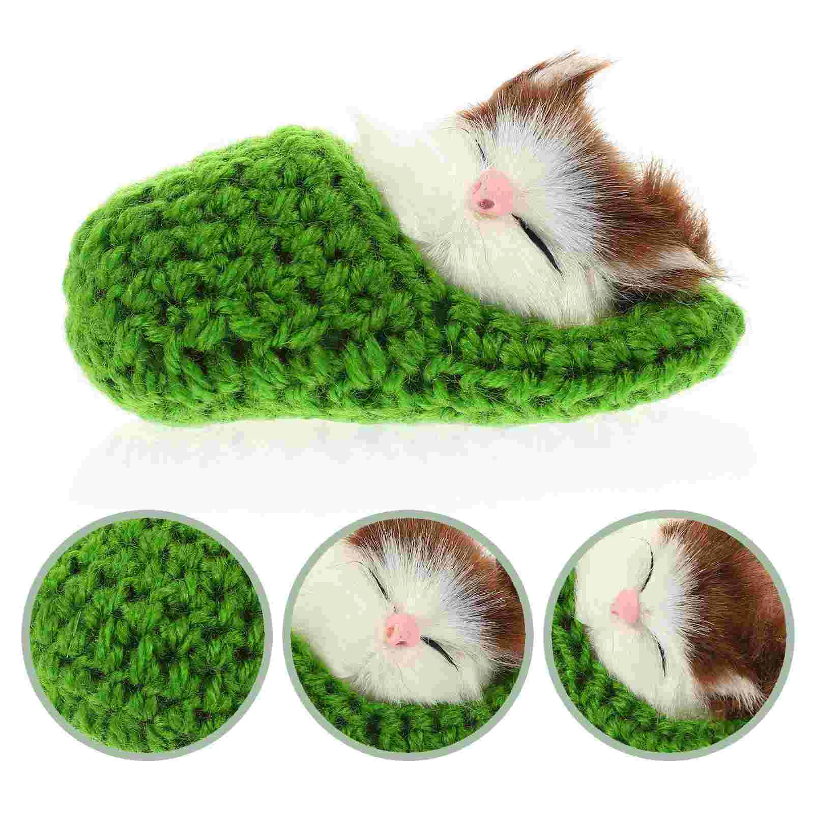 Mini Kitten in Slipper Pc Sleeping Cat Meows Sounds Decor Hand Child Stuffed Animals Girls Festive Occasions Early