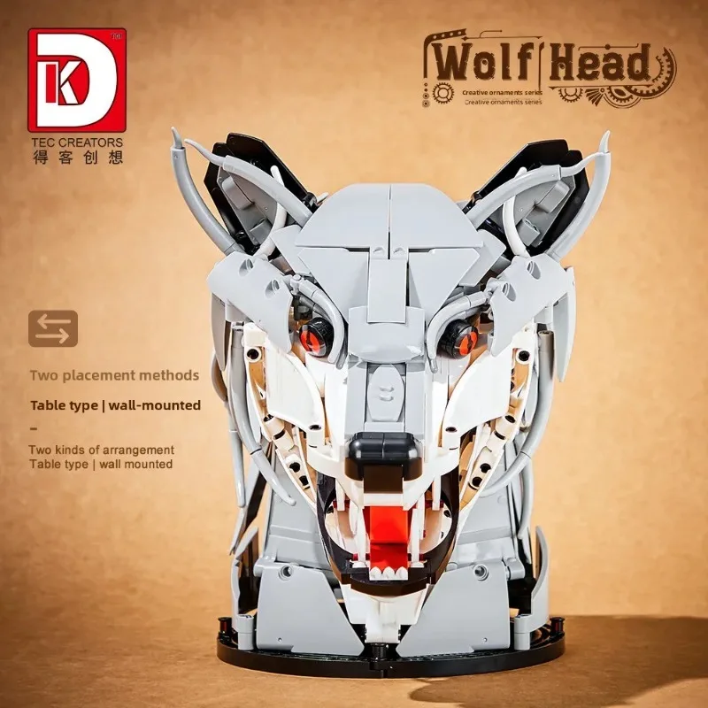 MOC Wolf Head Jewelry Puzzle Assembly Building Blocks Creative Wall Pendants Creative Assembly Building Blocks Toy Decorations