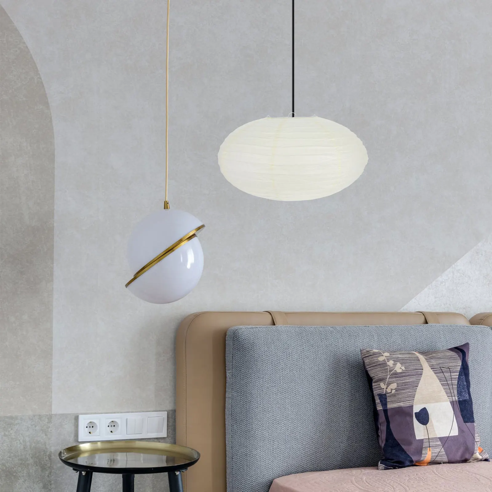 

2pcs Foldable Paper Lantern Shade Lamp Cover Beige Color Simple Design Hanging Pendant Light Lampshades Replacement