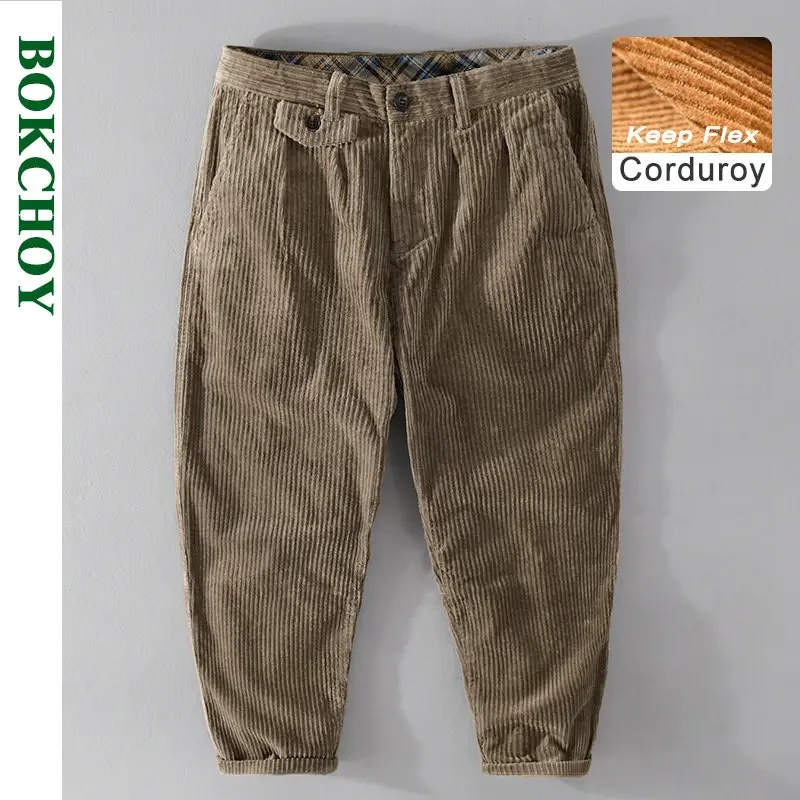 Winter New Cotton Corduroy Men Pants Retro Loose Casual Big Pockets Joggers Men Streetwear Trousers F7610