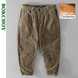 Winter New Cotton Corduroy Men Pants Retro Loose Casual Big Pockets Joggers Men Streetwear Trousers F7610