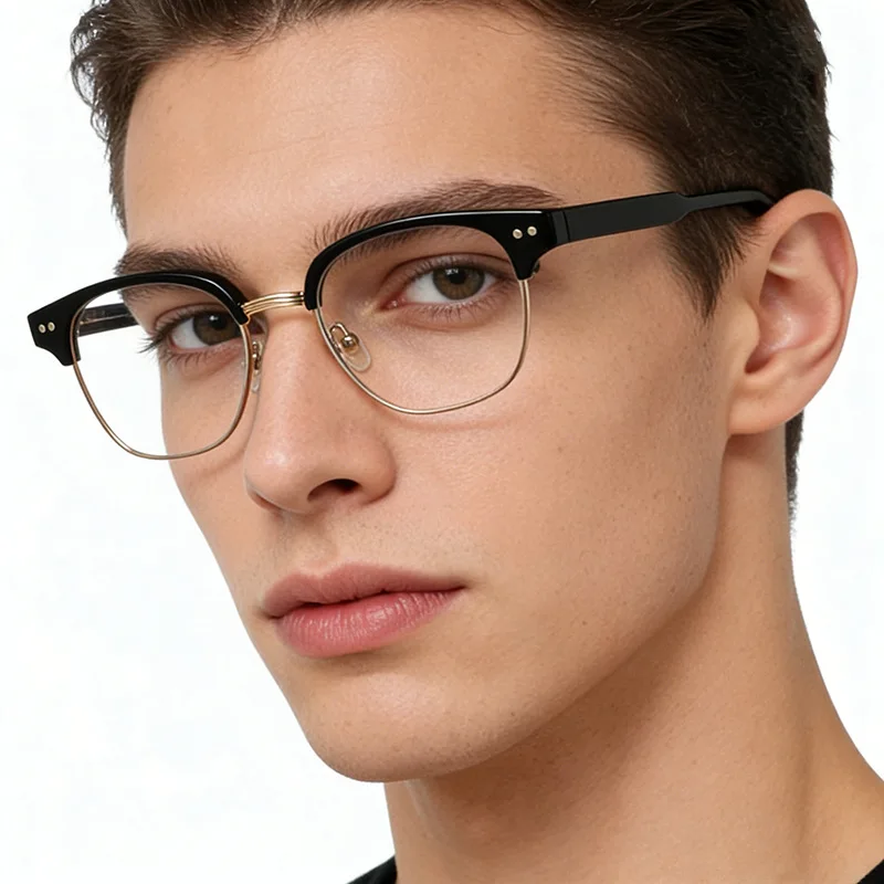 BEMORE Square Prescription Lenses and Frames Unisex Photochromic Anti-Blue Light TR90 Men's Medical Glasses