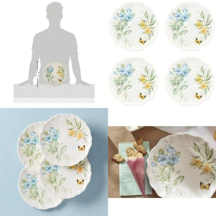 

856373 Butterfly Meadow Melamine 4-Piece Dinner Plates Lightweight Melamine Material