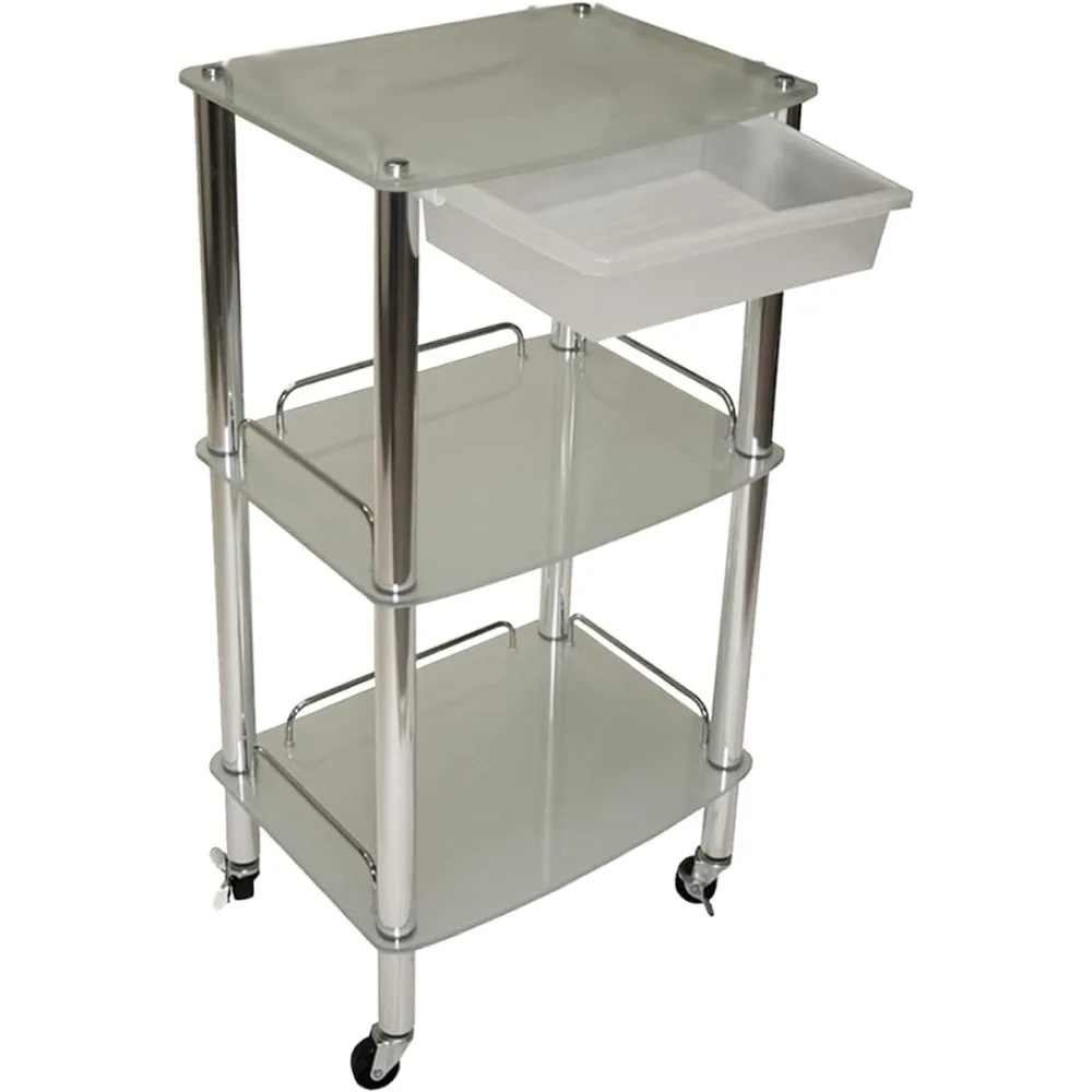 

Compact Glass & Chrome Roller Trolley and Product Display Shelf Spa Salon Beauty Equipment