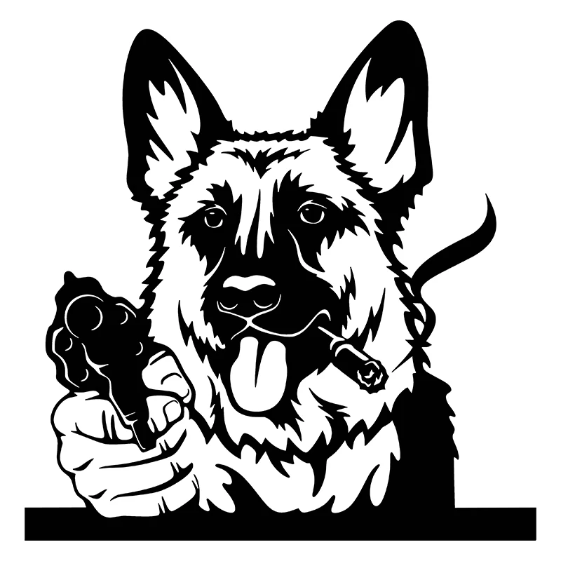 Small Town Cool German Shepherd With Gun Vinyl Car Sticker For Volkswagen Bmw E46 Bmw E90 Passat B6 Car Sticker Car Auto Parts