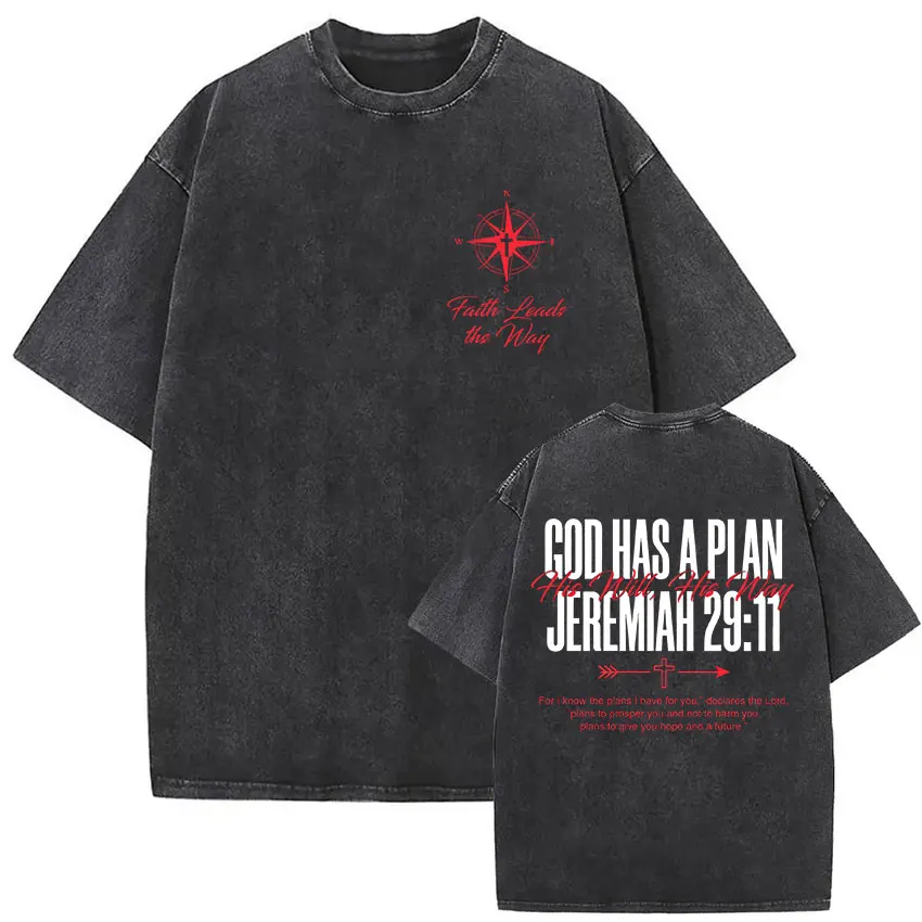 God Has A Plan Faith Based Graphic T Shirt Jeremiah 29:11, Christian Vintage Washed T-shirts Men Women Oversized Cotton T-shirt