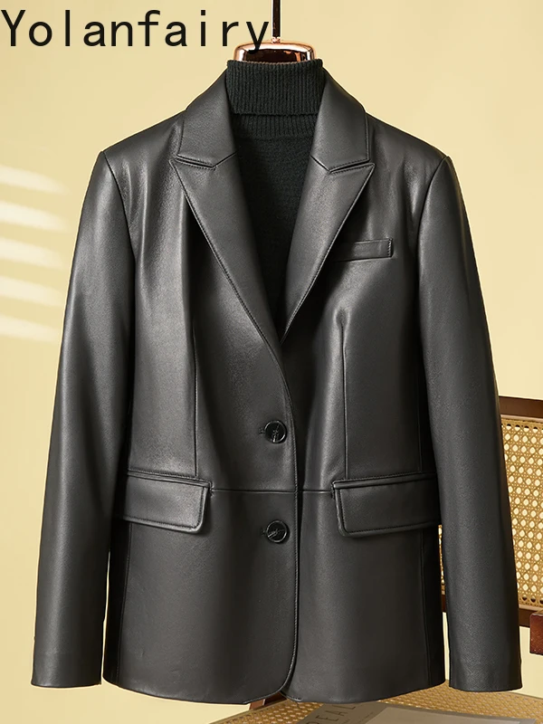 YOLANFAIRY 春秋本革ジャケット女性ミッドレングス 100% 本物のシープスキンコートスリムフィット婦人服 Chaquetas