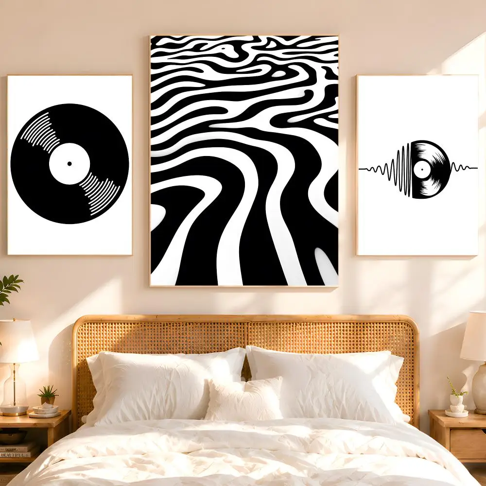 Black And White Billiard Cat Record Player Poster 1PC HD Matte Peel And Stick Wall Decor For Bedroom Living Room Dorm Office