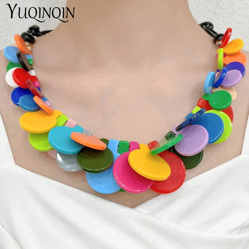 New Bohemian Colorful Pendant Necklaces for Women Chain Multi Color Punk Necklaces For Girls Summer Travel Choker Jewelry Party