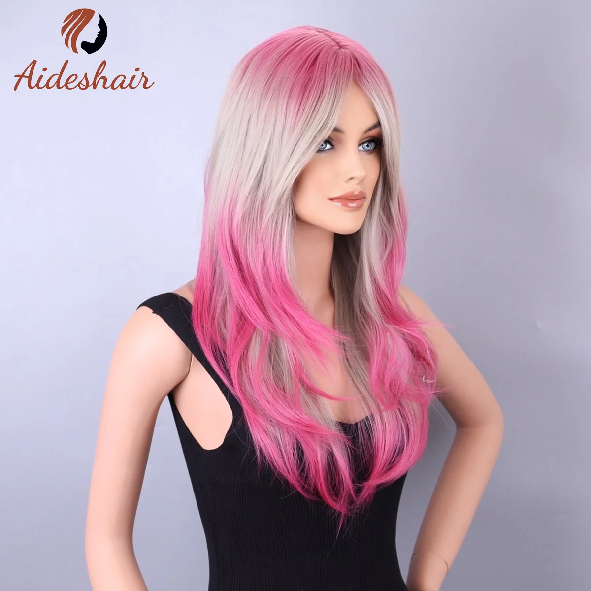 Tęczowa peruka syntetyczna dla kobiety długie włosy typu body wave Cosplay Lolita Party naturalne peruki termoodporne włókno codzienne włosy