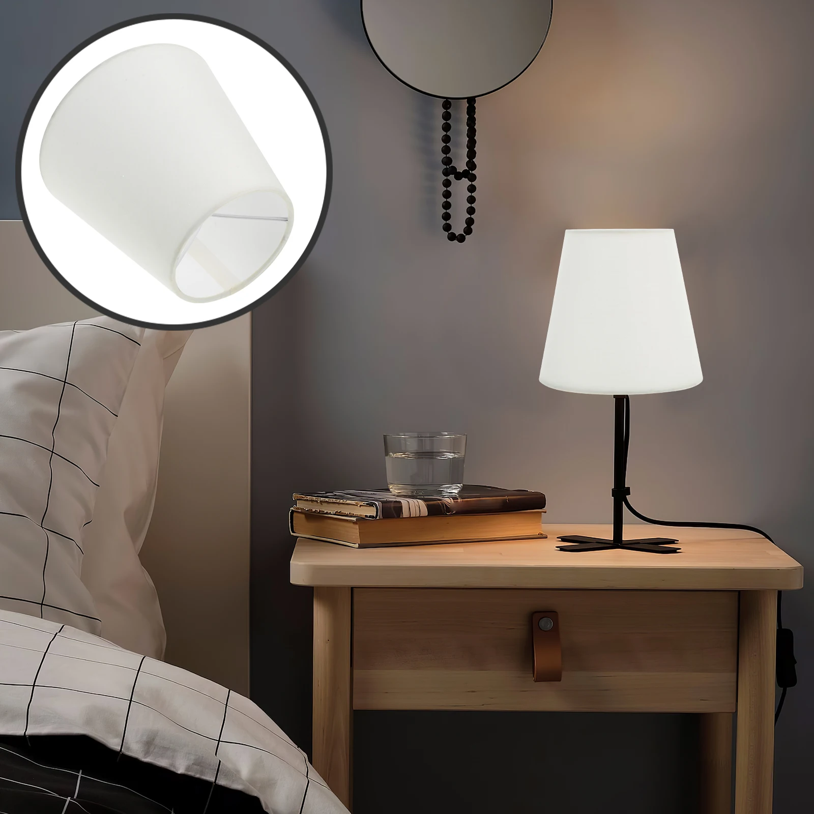 

Clip-On Bulb Cloth Lamp Shade Table Light Cover Fabric Decorative Replacement Small Soft Warm Easy Install Bedside Household