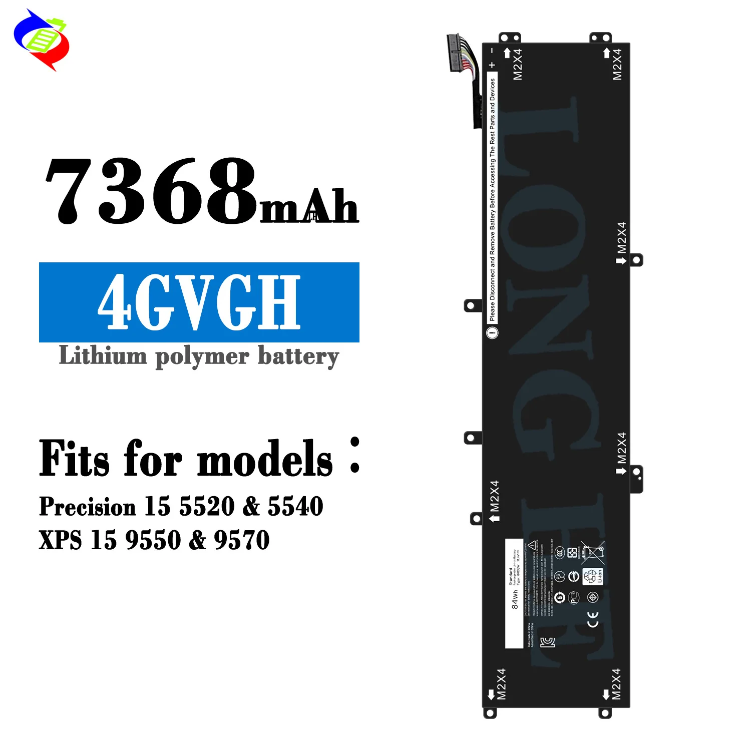 4GVGH Laptop Battery for Dell Precision 5510 & XPS 15 9550 Series 1P6KD T453X 11.4V 84Wh Replacement Battery