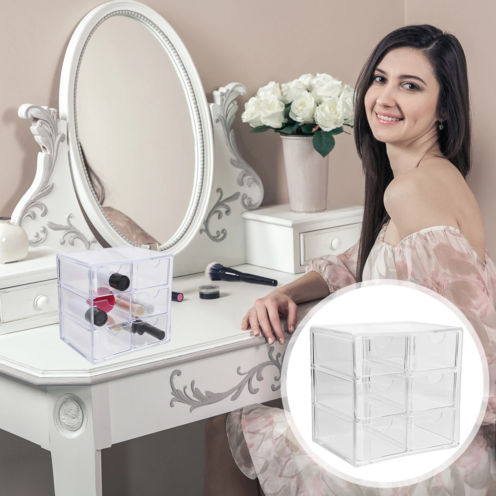 

Transparent Drawer Storage Box for Jewelry Makeup Stationery Small Items Organizer Stackable Desktop Container
