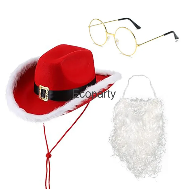 New Christmas Santa Claus Cosplay Hat Wig Beard Set Red Christmas Costume Accessory For Men Women Xmas Party Performance Props