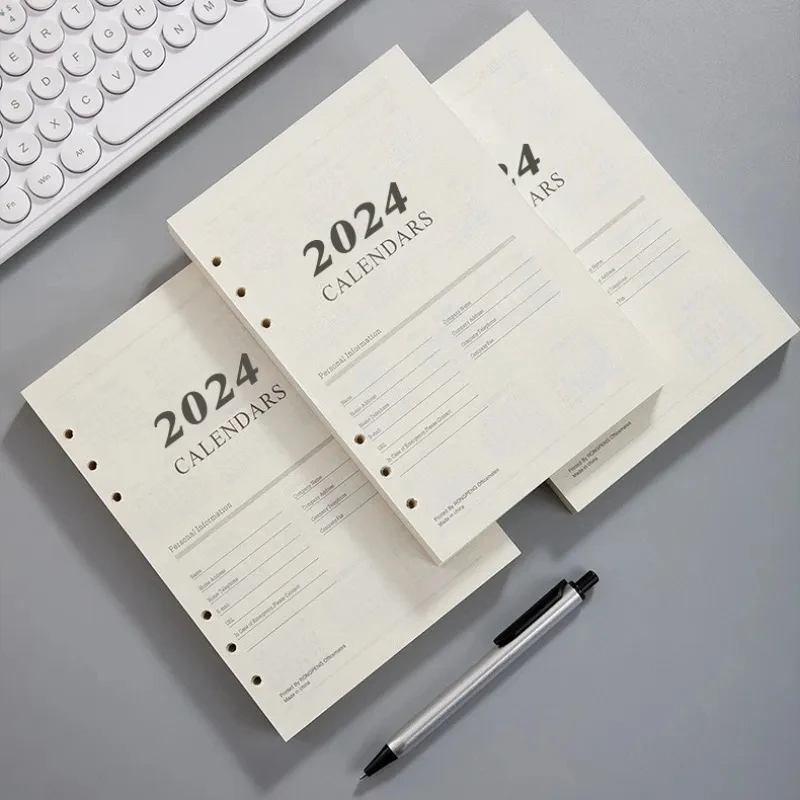 2024 Journal Agenda Plannner Notebook A5 Insert Refills 6 Holes Loose Leaf Spiral Ring Binder Diary Planner Inner Core 80g Paper