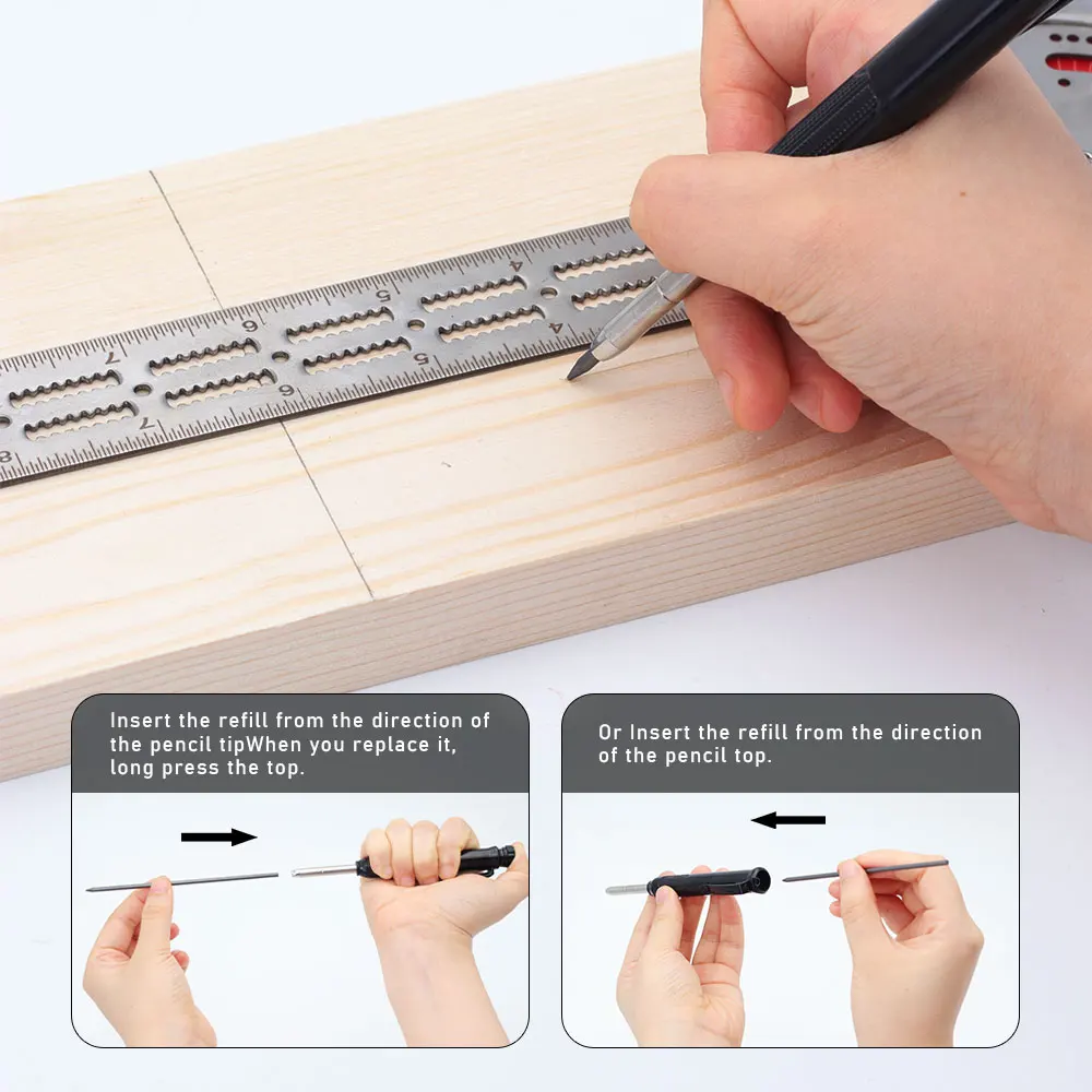 3-teiliges Set 2,8 mm Holzbearbeitungs-Automatikbleistifte, Zimmermannsbleistift-Set für Architekturzeichnungen, Ingenieurwesen und Holzbearbeitungszubehör – Detail 2