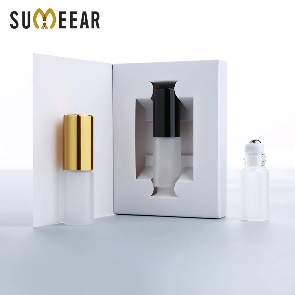 

50/100Pcs 3ml Frosted Glass Perfume Roller Bottles, Smooth & Non-Jamming Rollers, Essential Oil Storage, Refillable, with Boxes