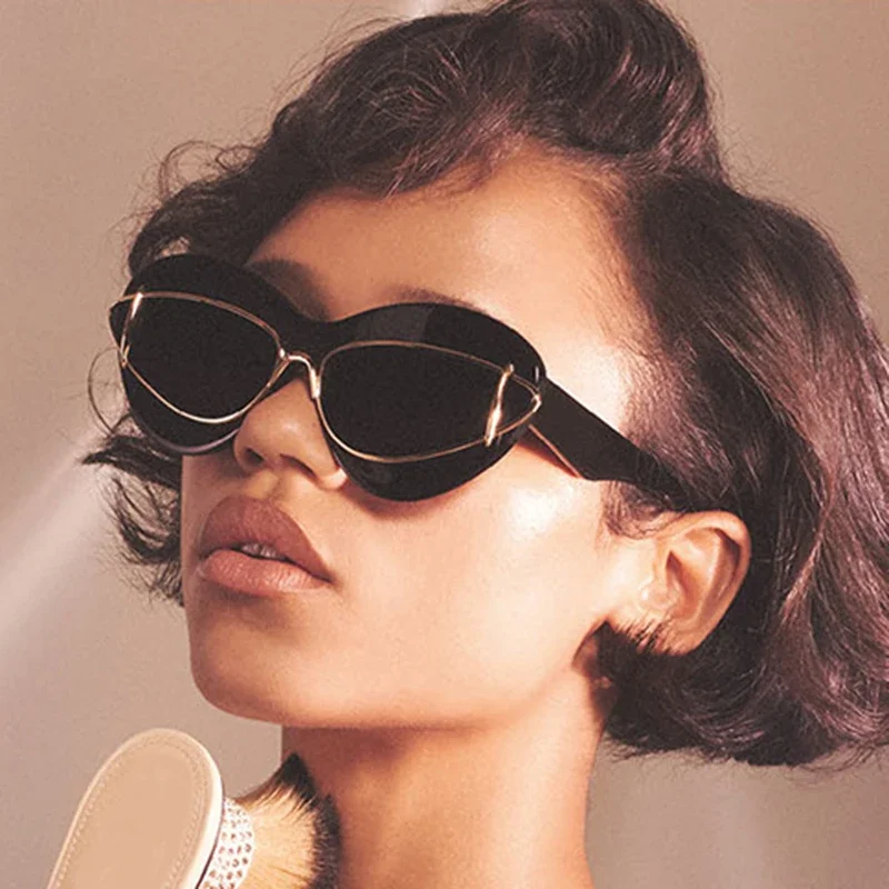 Y2K Sexy Ladies Cat Eye Sunglasses Women For Men Luxury Brand Designer Vintage Sun Glasses Popular Punk Trend Big Frame Eyewear
