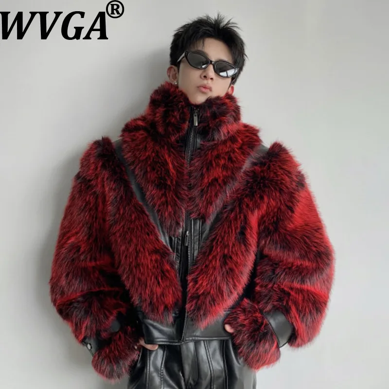 

WVGA Autumn Winter New Men Tide Patchwork Fur Sweater Thickened Trendy Niche Chic Casual Turn-Down Collar Jacket Coat Ins W16228