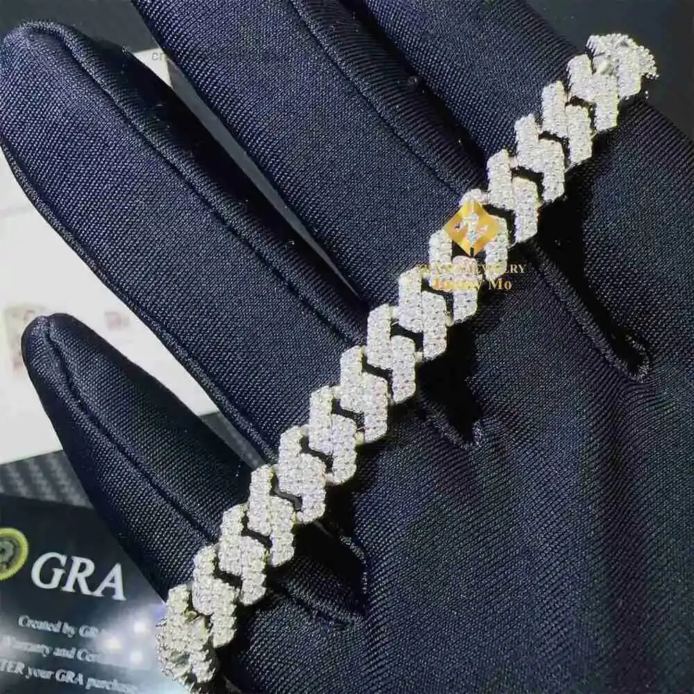 Luxury Drop Shipping 8mm Promotion Price 925 Sterling Silver White Gold Plated Moisssanite Stone Iced Out Hip Hop Cuban Link Bra