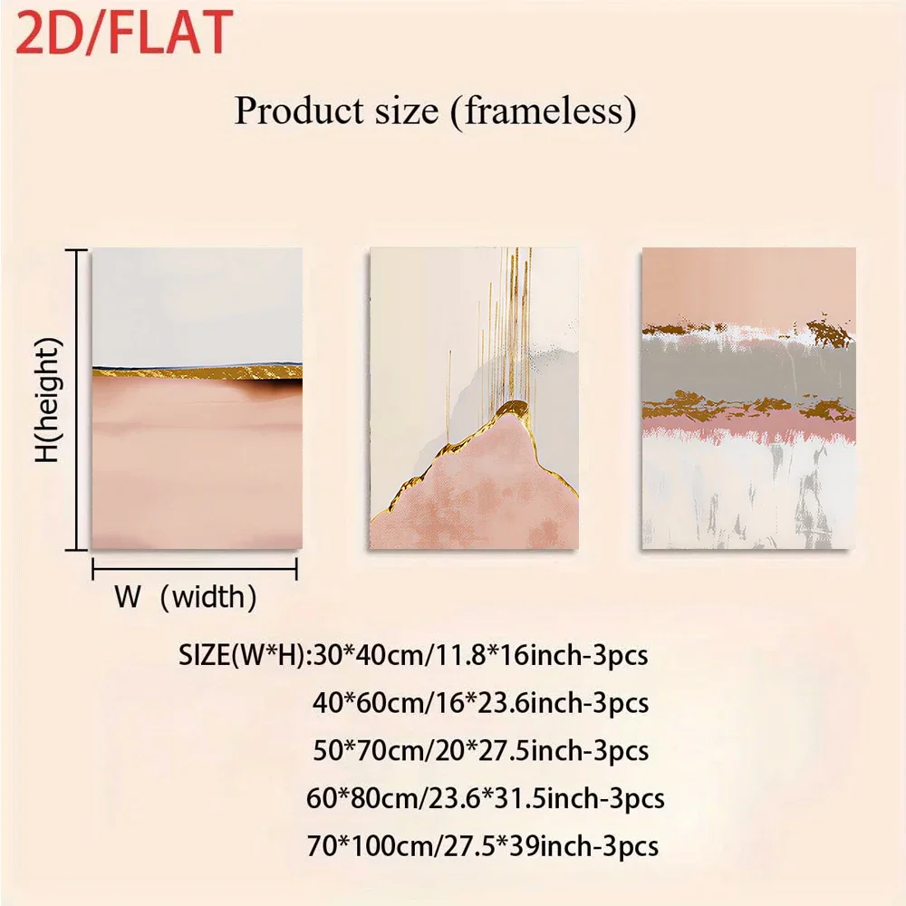 Multiple sizes 3pcs frameless Canvas Painting1 Set Modern Min triptych frameless Wall Art for Living Room Sofa Backdrop, Abstrac