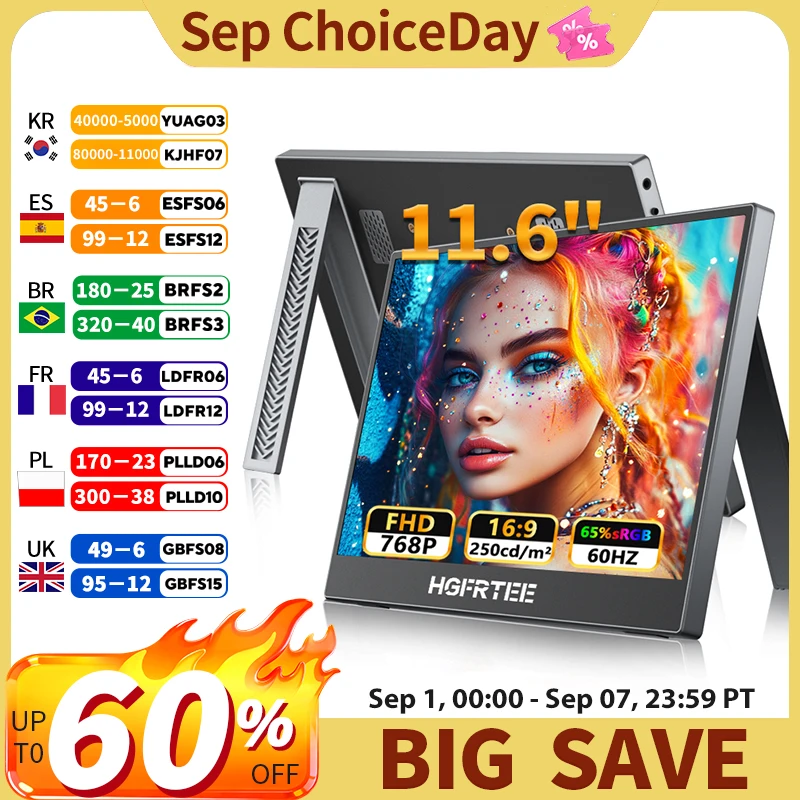 Portable Monitor 11.6inch HGFRTEE - Laptop External Screen Display with Stand And USB-C Connection for Multi-Tasking And Gaming