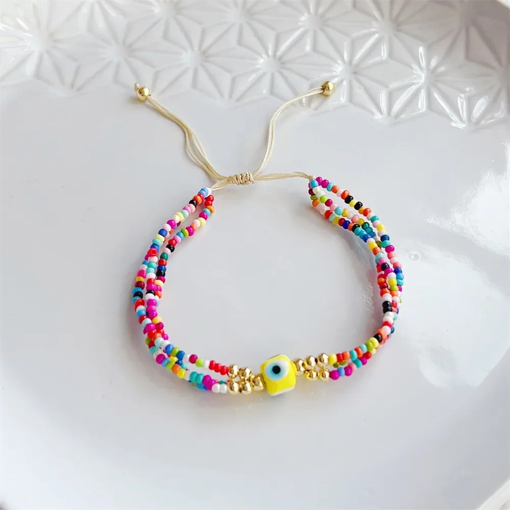 أساور بوهيمية للنساء KKBEAD ، سوار عين الشر ، إكسسوار Y2K ، مجوهرات Moda ، حبات ملونة ،