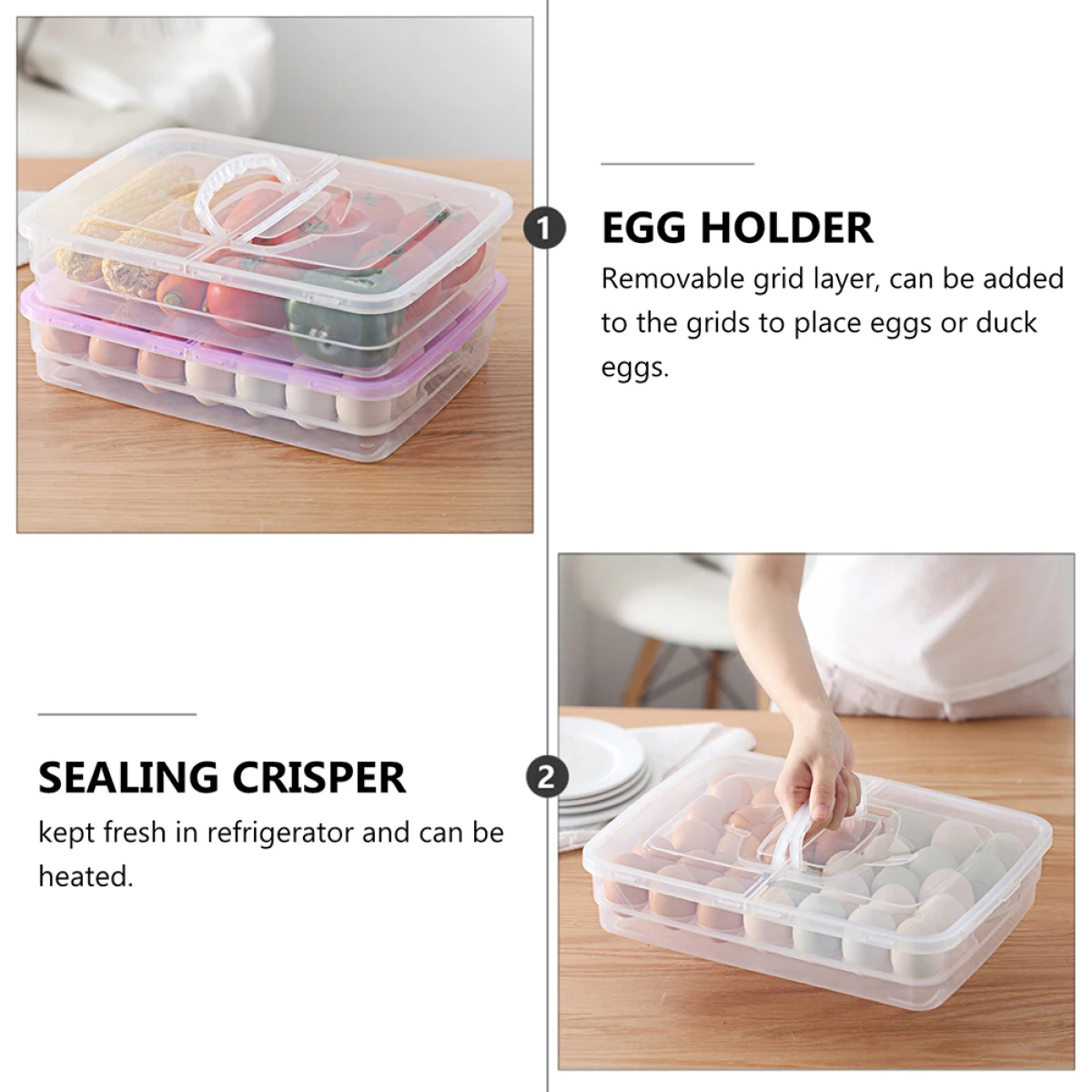 

Plastic Airtight Food Storage Box Egg Holder Container Sealing Crisper Refrigerator Portable Durable Heat Cold Resistant