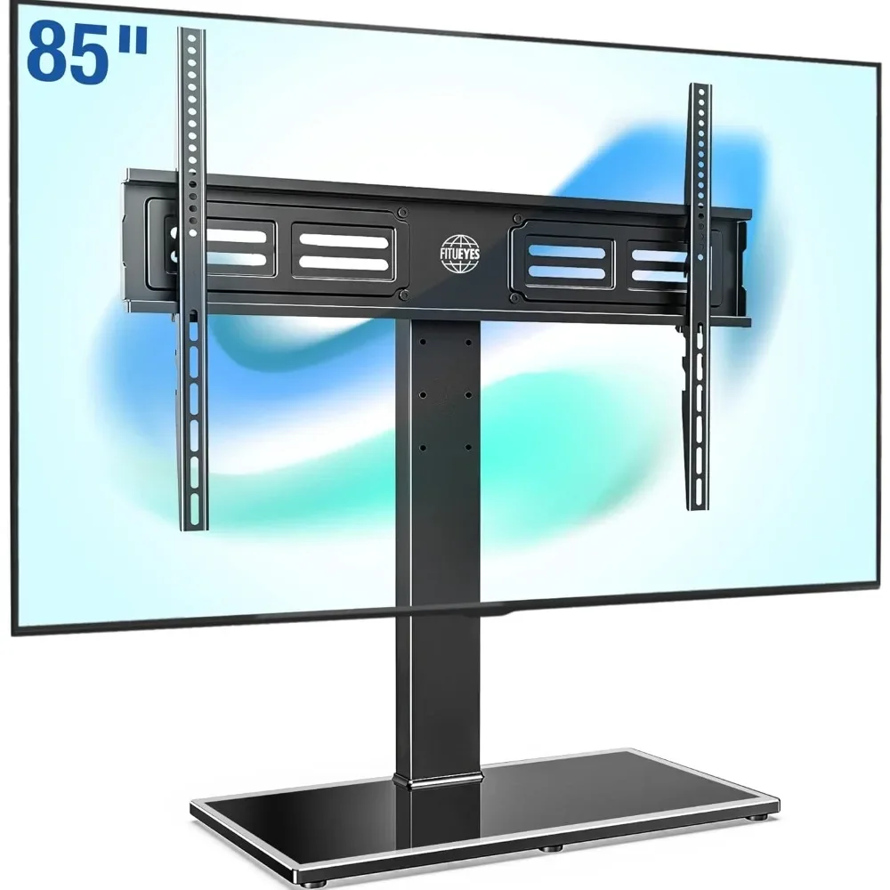 

Universal TV Stand with Swivel Mount for 50-85 inch Flat Screens - Height Adjustable Tempered Glass Base Holds up to 143 lbs