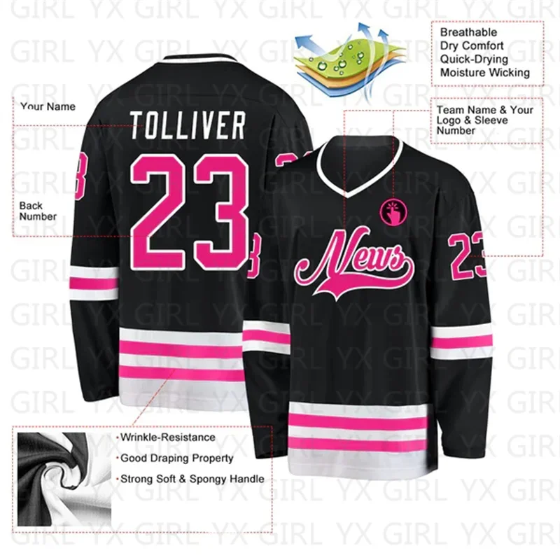 Custom Black Hot Pink-White Hockey Jersey 3D Print You Name Number Youth Women Men Hockey Jersey Competition Training Jerseys