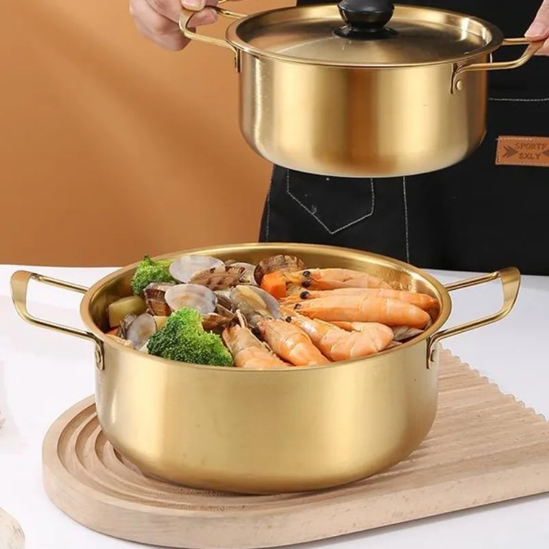 1PC Korean Instant Noodle Pot Bowl Stainless Steel Soup Pot Induction Cooker One Person Food Korean Ramen Pot
