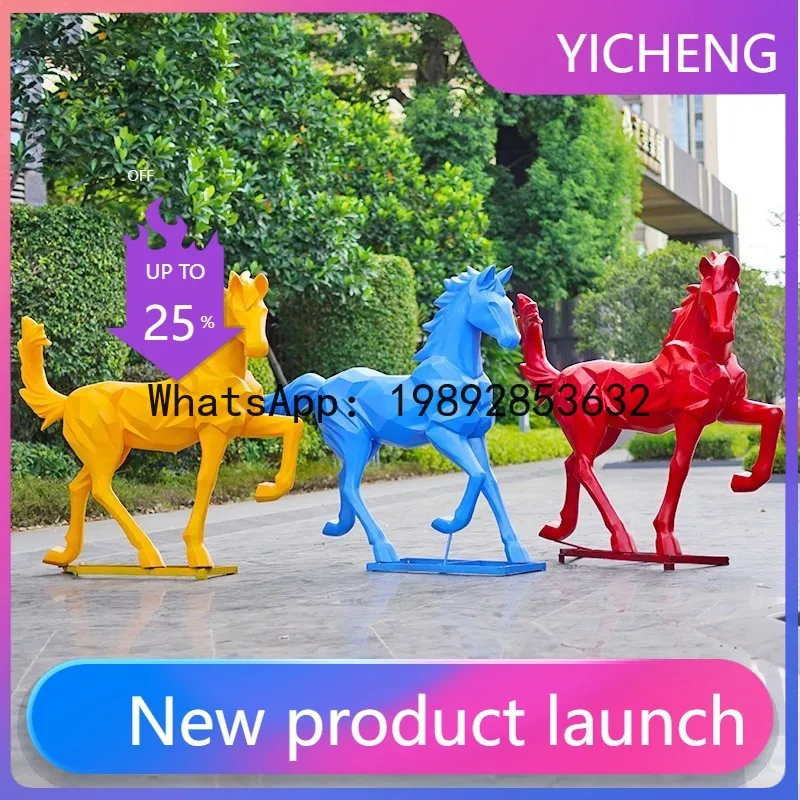 

XL Horse Sculpture Ornament, Fiberglass Geometric Horse Zodiac Mascot for Scenic Areas