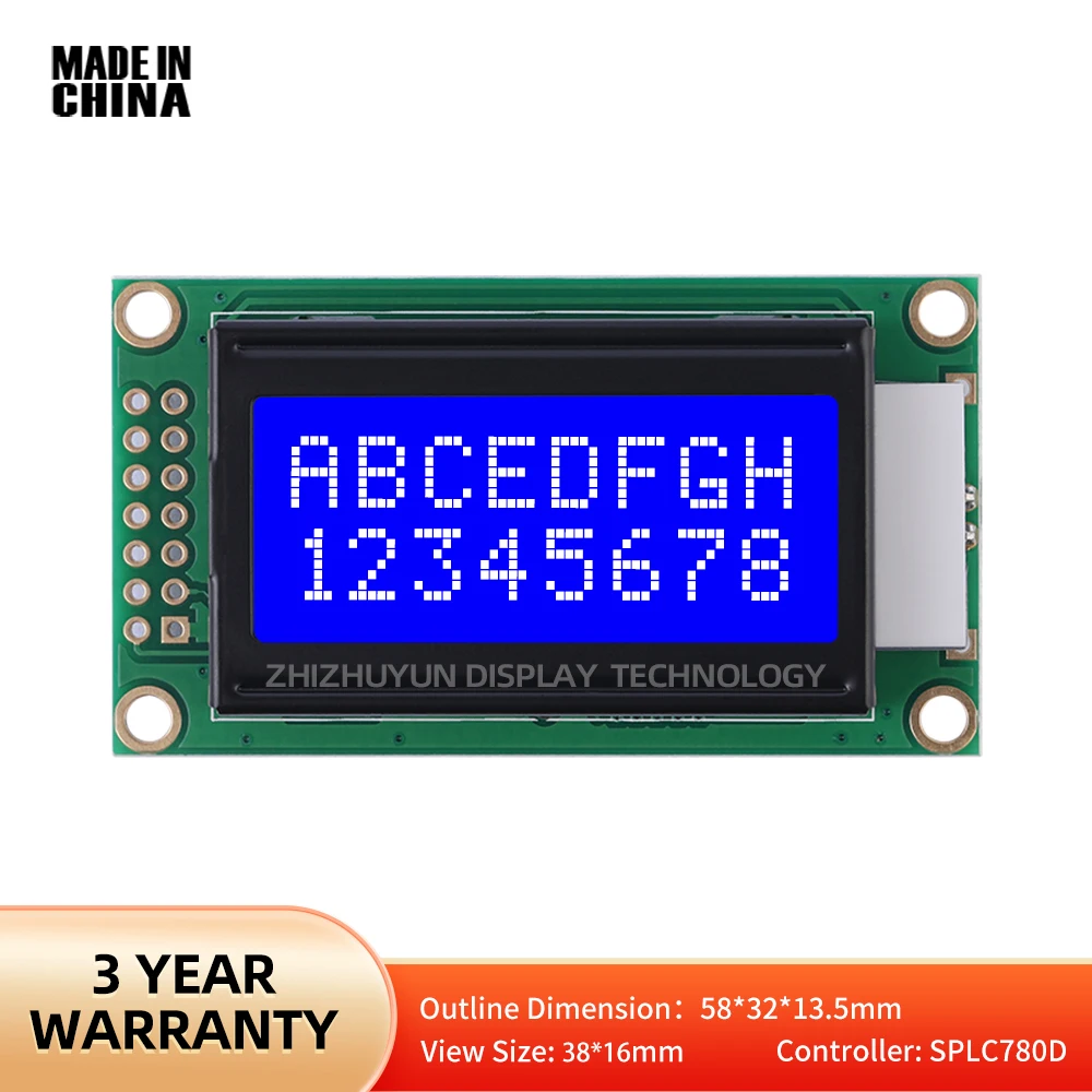 0802b-2 Karakter Dot Matrix Scherm Blauw Scherm Originele Splc780d Chip 14pin Karakter Type Lcd-Scherm