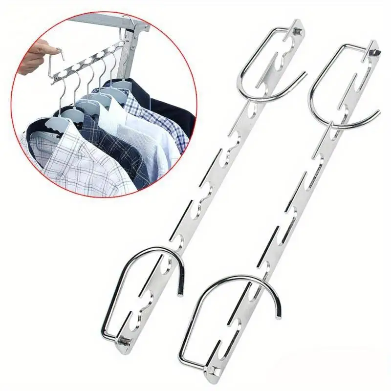 2PCS 37cm Multifunctional Space Saving Metal Hanger with Hook 6 Hole Clothes Closet Organizer Iron Drying Rack